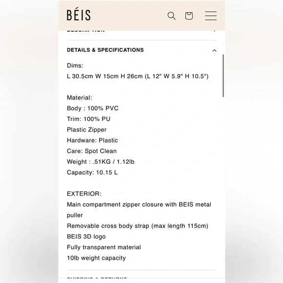 NWT Beis Clear Stadium Tote in Beige - Picture 5 of 8